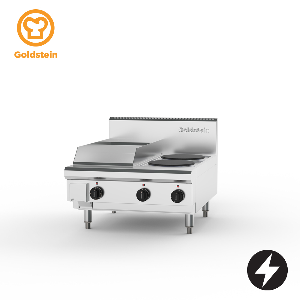 Goldstein PEB12G2S-X Electric Cooktop, 2 Solid Plates & 289mm Griddle